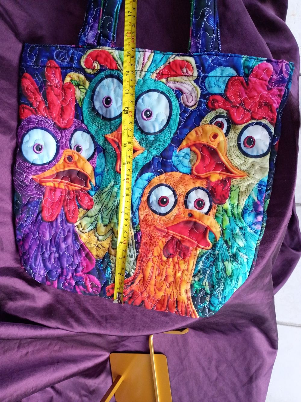 Colorful Cartoon Chicken Quilted Tote Bag - Multicolor - Picture 3 of 5